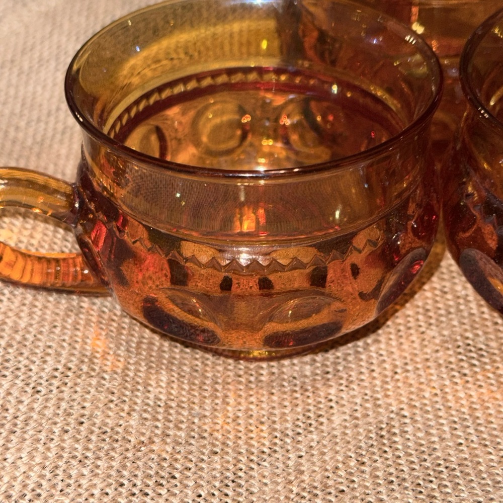 Vintage Amber Glass Cups – Set of 3 Pressed Thumbprint MCM - Picture 2 of 3
